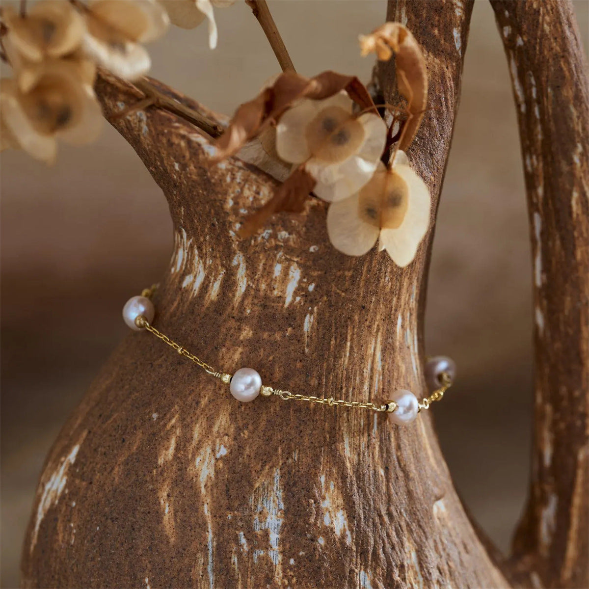 Hand-Strung Pearl & Gold-Plated Bead Bracelet