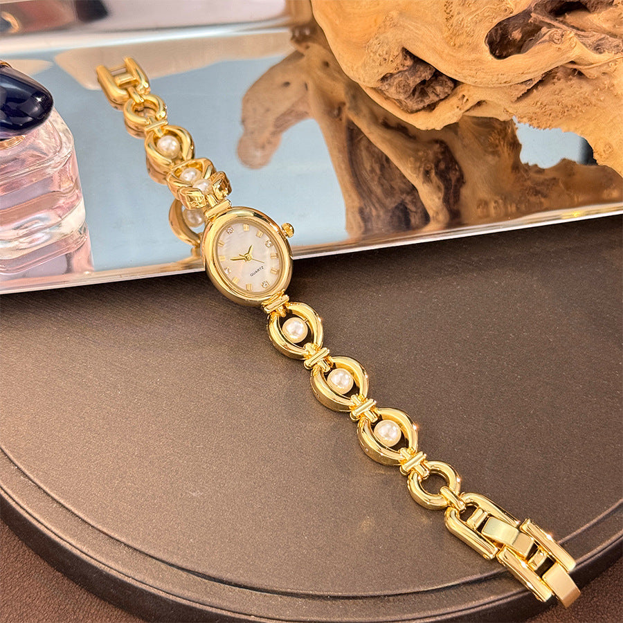 Elliptical Pearl Dial Bracelet Watch