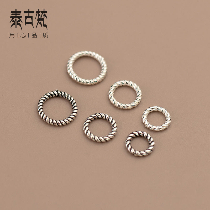 S925 Thai Silver ring, closed circle, floral ring, connecting le, twist pattern ring decoration S0479