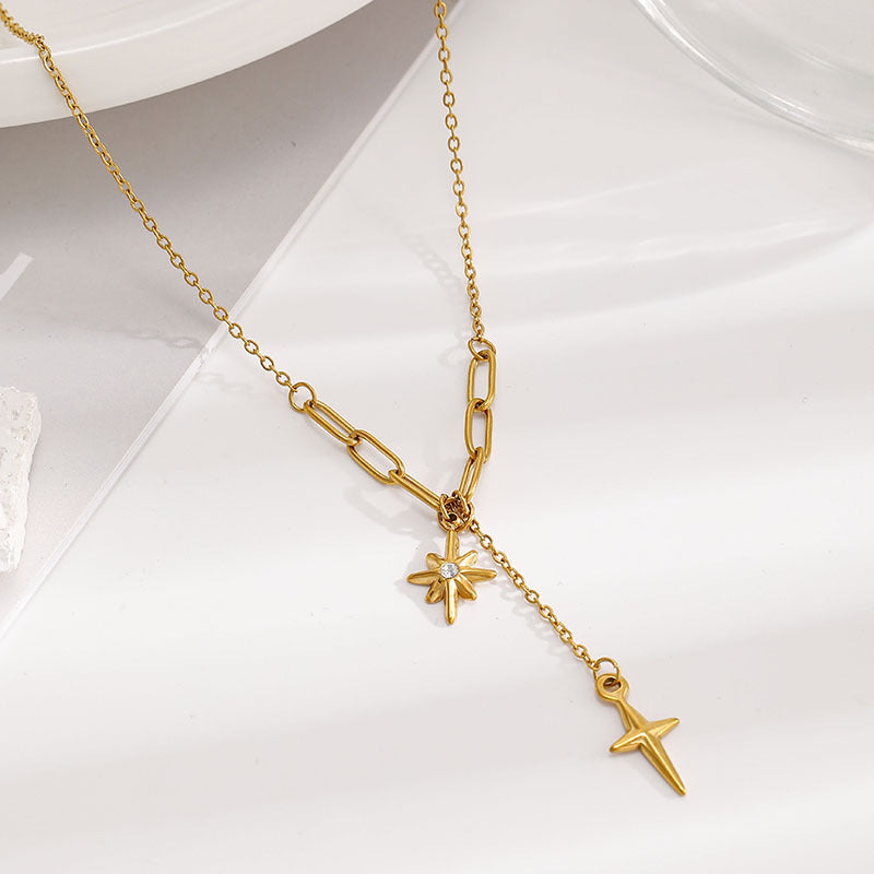 Octagonal star women's high-end tassel pendant set with starlight cross necklace