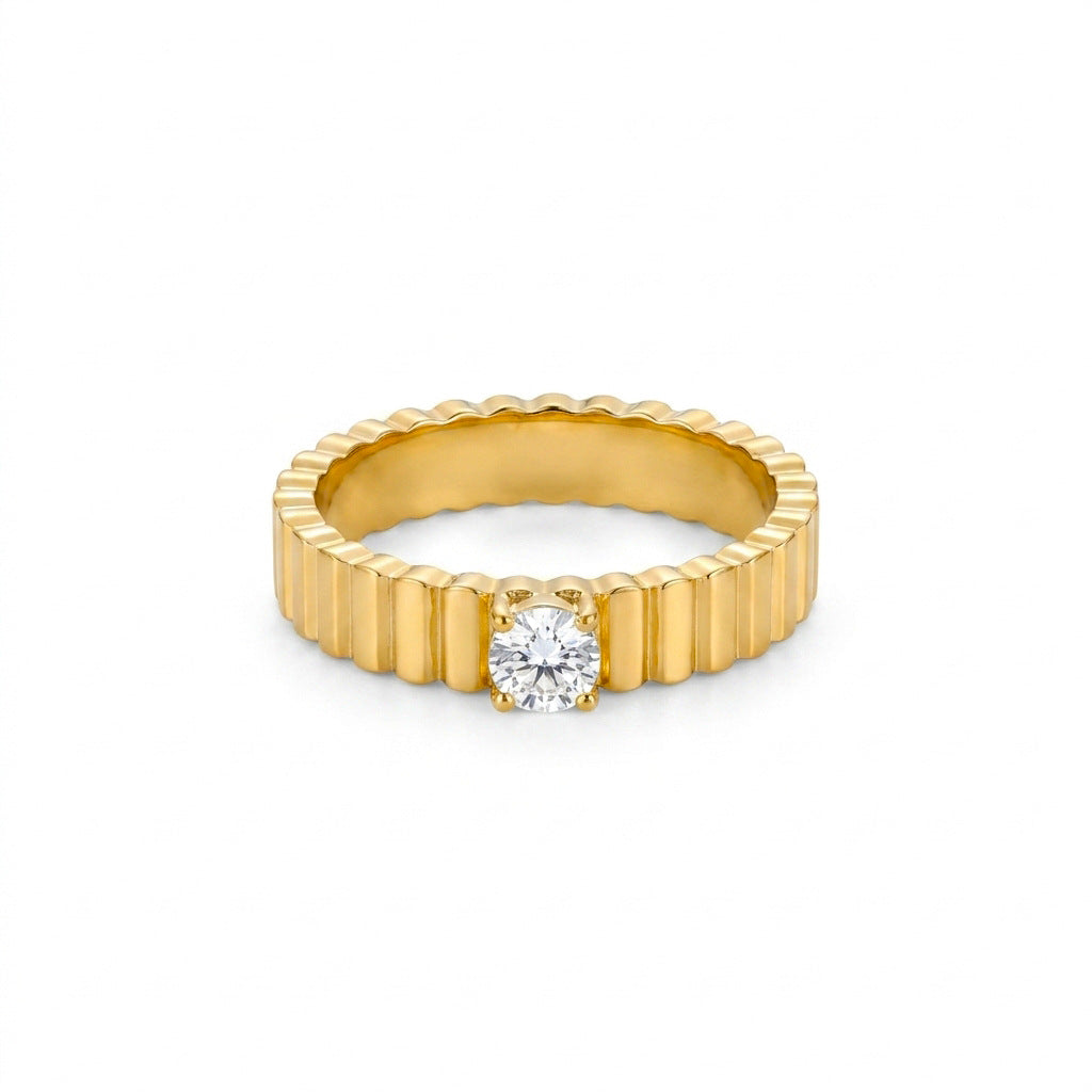 18K texture vertical stripe ring, single piece design, style jewelry