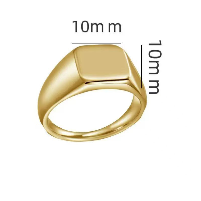 A solid and ooth four-sided ring for men that can be engraved with logos