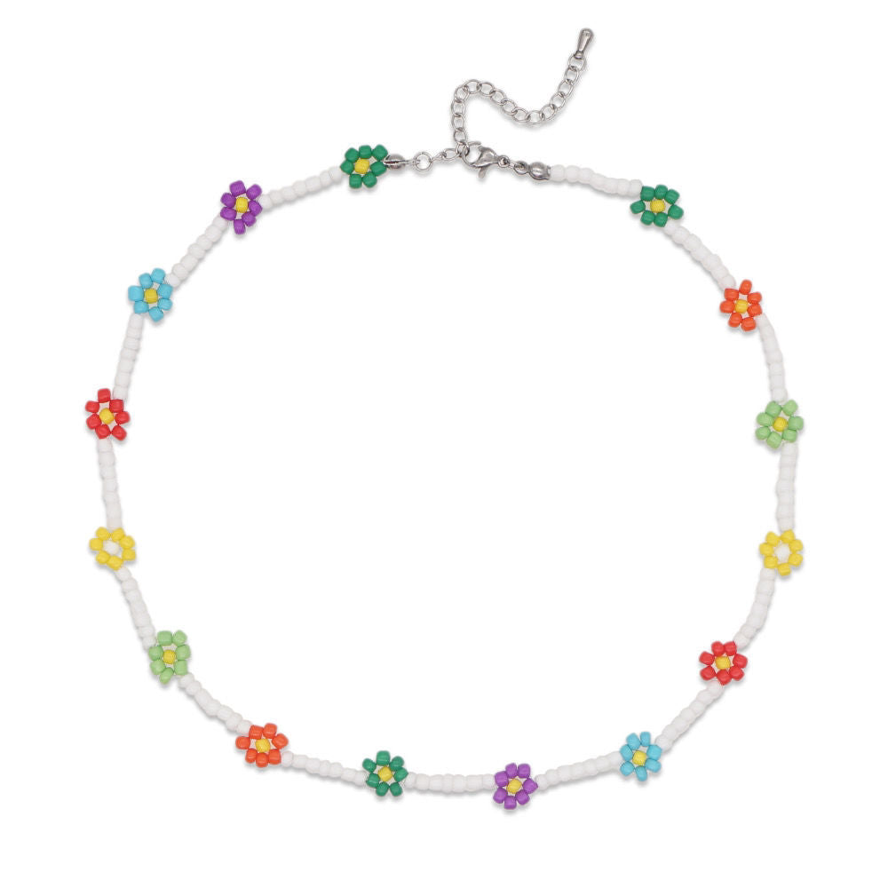 Colorful gradient rice bead Daisy vacation style woven necklace for women