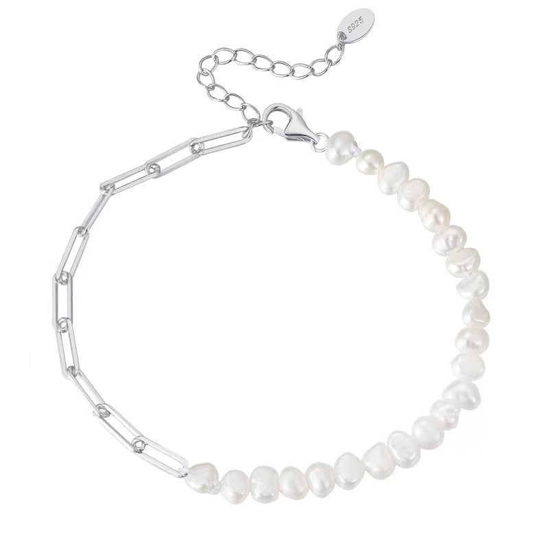 S925 Silver Baroque Pearl Chain Bracelet