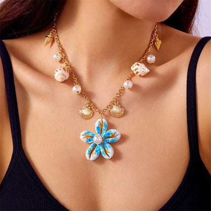 Marine vacation starfish, shells, conches, pearls, multi-layer exaggerated, multi-layer stacked pearls