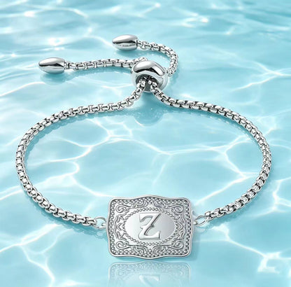 18K Lettered Embossed Fine Chain Bracelet