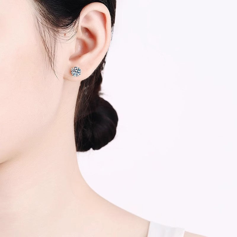 s925 Moissanite Stud Earrings for Women, Classic four-prong  stud earrings and earrings