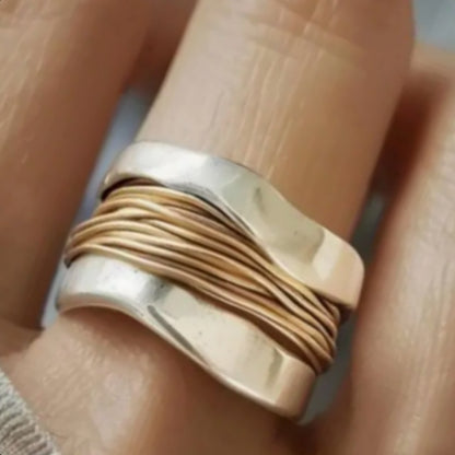 Two-color silk wide-face ring