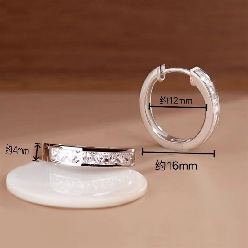 -style copper-inlaid square ear ring imitation Mosang earrings are versatile, elegant and high-end earrings