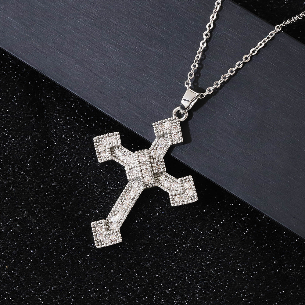 The classic cross pendant is adorned with a super sparkling setting