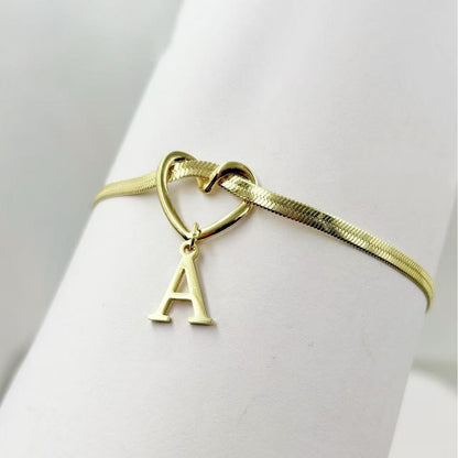 Heart Initial Letter Anklet – Gold Snake Chain