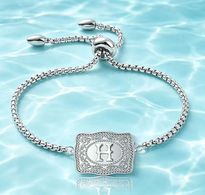 18K Lettered Embossed Fine Chain Bracelet