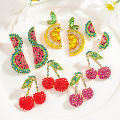 Design watermelon, cherry and lemon fresh and sweet earrings