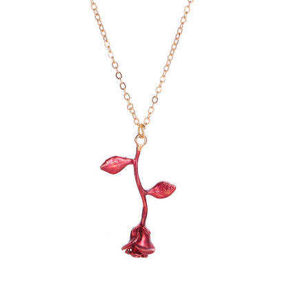 Elegant Red Rose Pendant Necklace