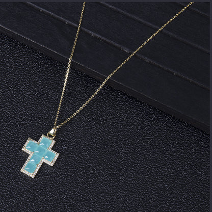 classic colored gem cross full square pendant necklace