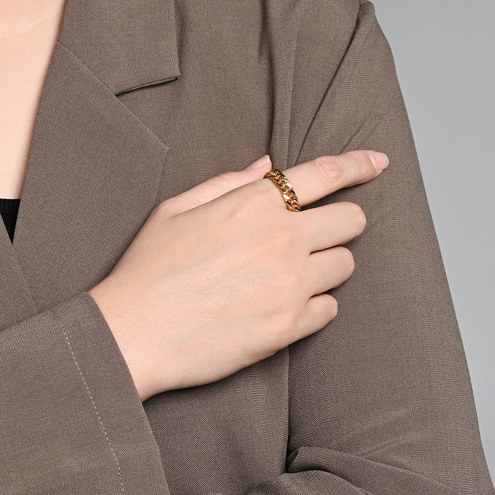 Cold and neutral landscape chain ring, double woven Cuban chain, high-end couple's jewelry