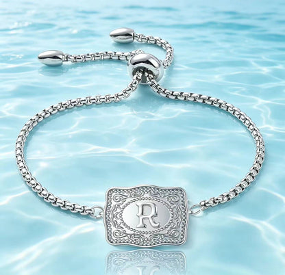 18K Lettered Embossed Fine Chain Bracelet