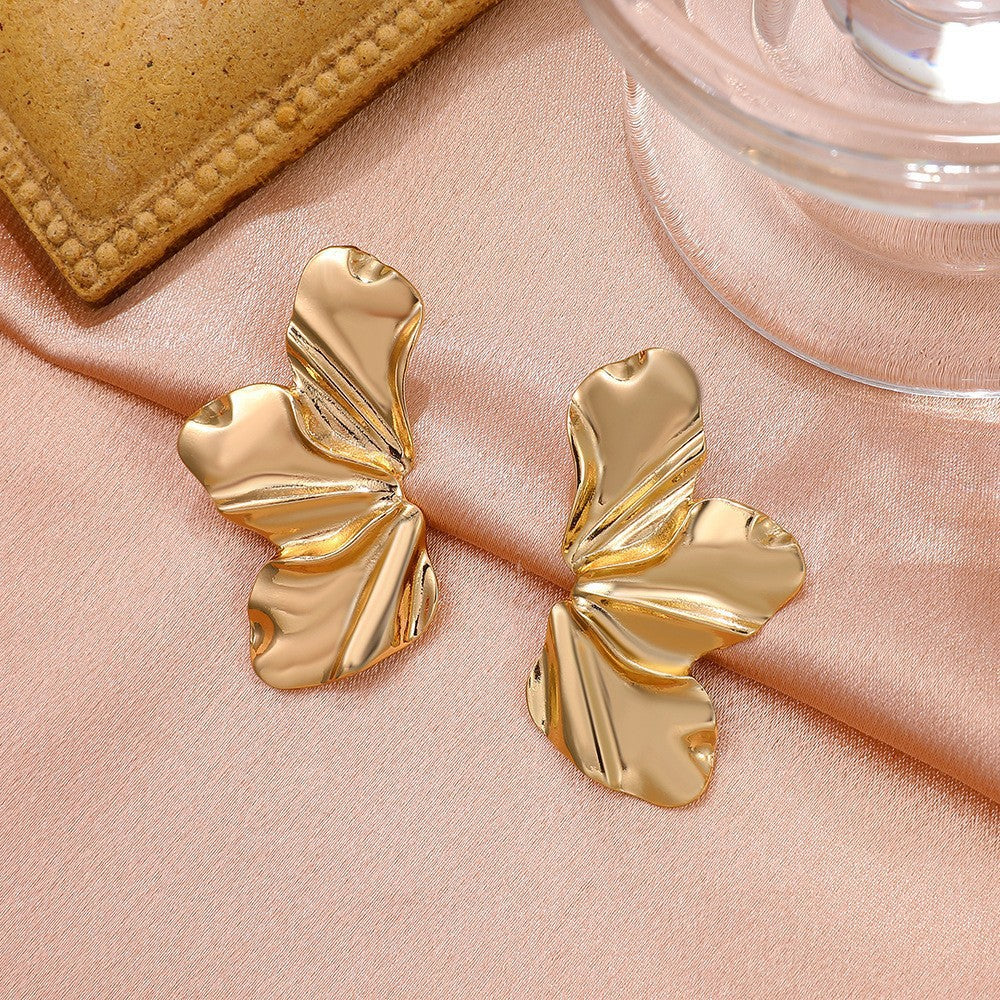Exaggerated color flower ear studs, irregular petal earrings and earrings, women's ear bone studs