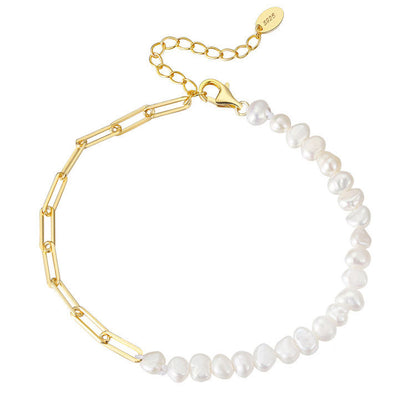 S925 Silver Baroque Pearl Chain Bracelet