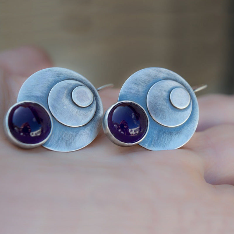 Earrings pendant for women set with purple gems