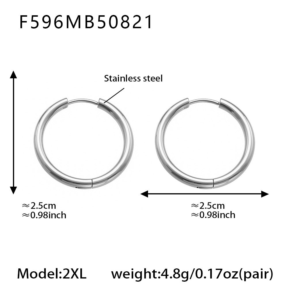 Mysterious minimalist style color-blocked circle ear loops, versatile plain circle earrings PVD