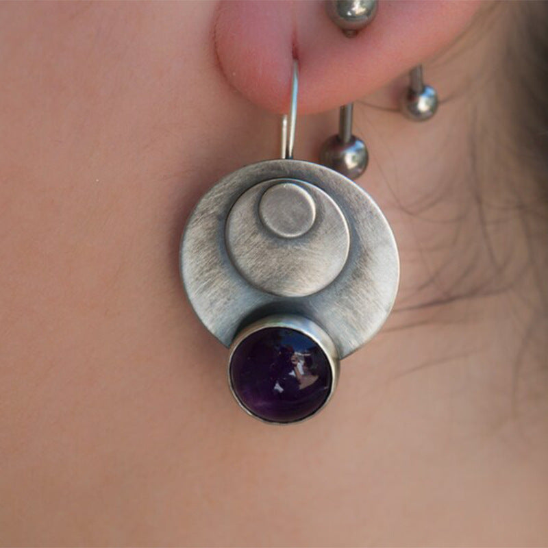 Earrings pendant for women set with purple gems