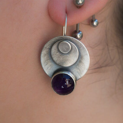 Earrings pendant for women set with purple gems