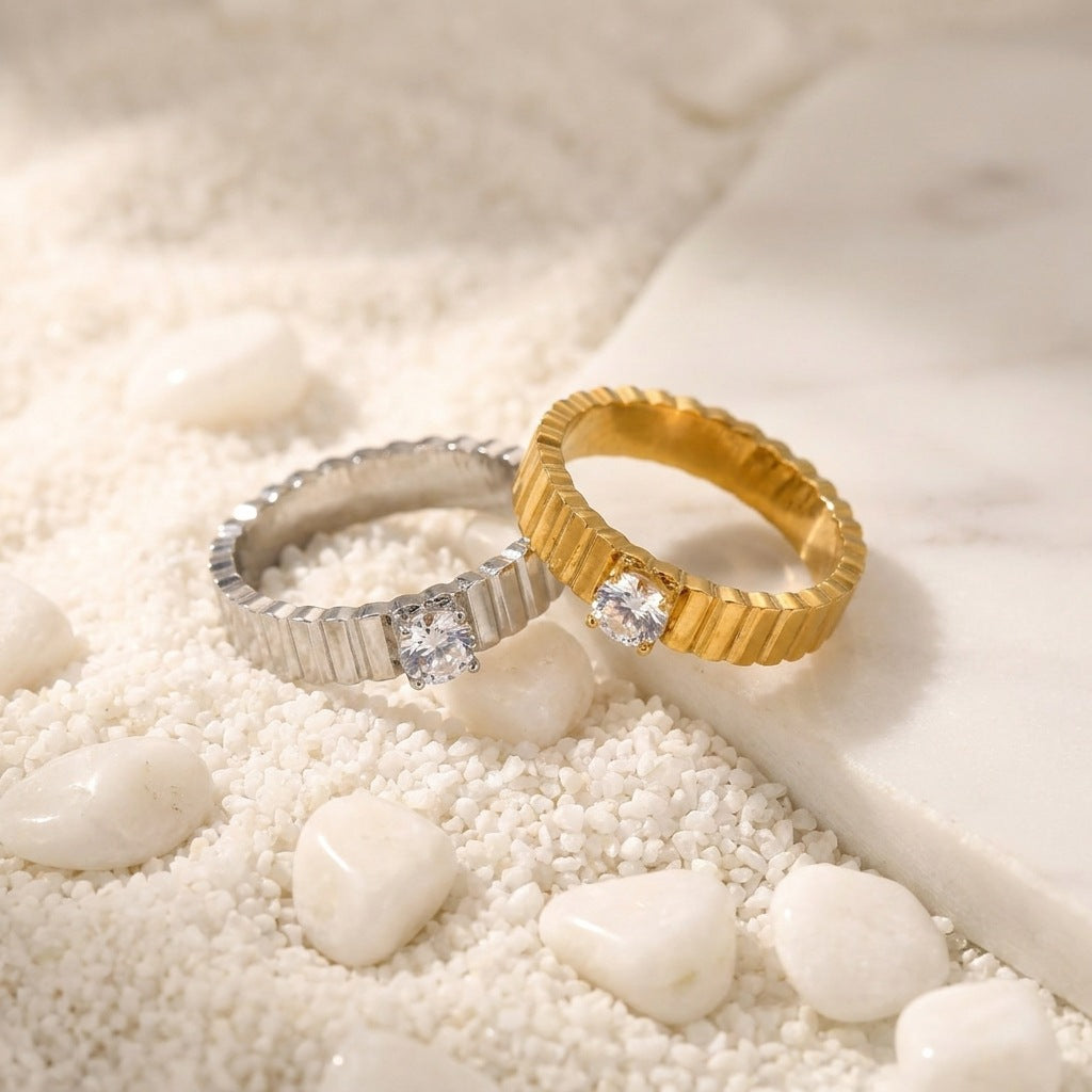 18K texture vertical stripe ring, single piece design, style jewelry