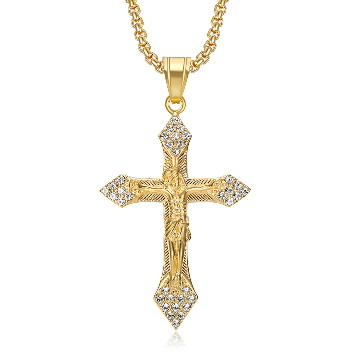 A popular  hip-hop accessory from Europe and America, a titanium steel gold-plated and diamond-encrusted YS cross pendant necklace