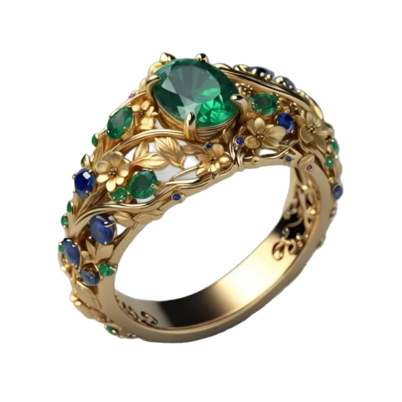A carved and inlaid colorful ring