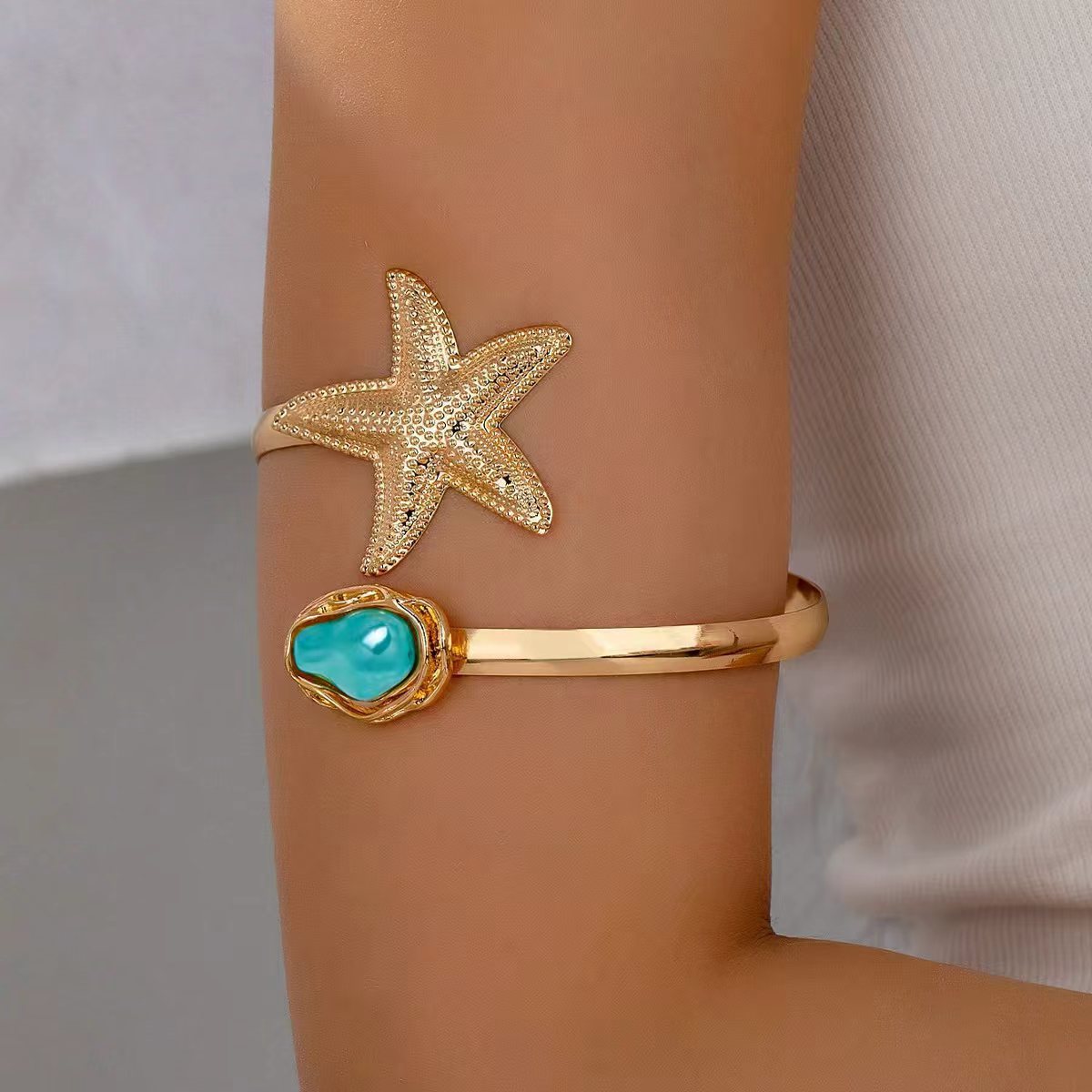 Beach Starfish Shell Pearl Open Arm Bracelet