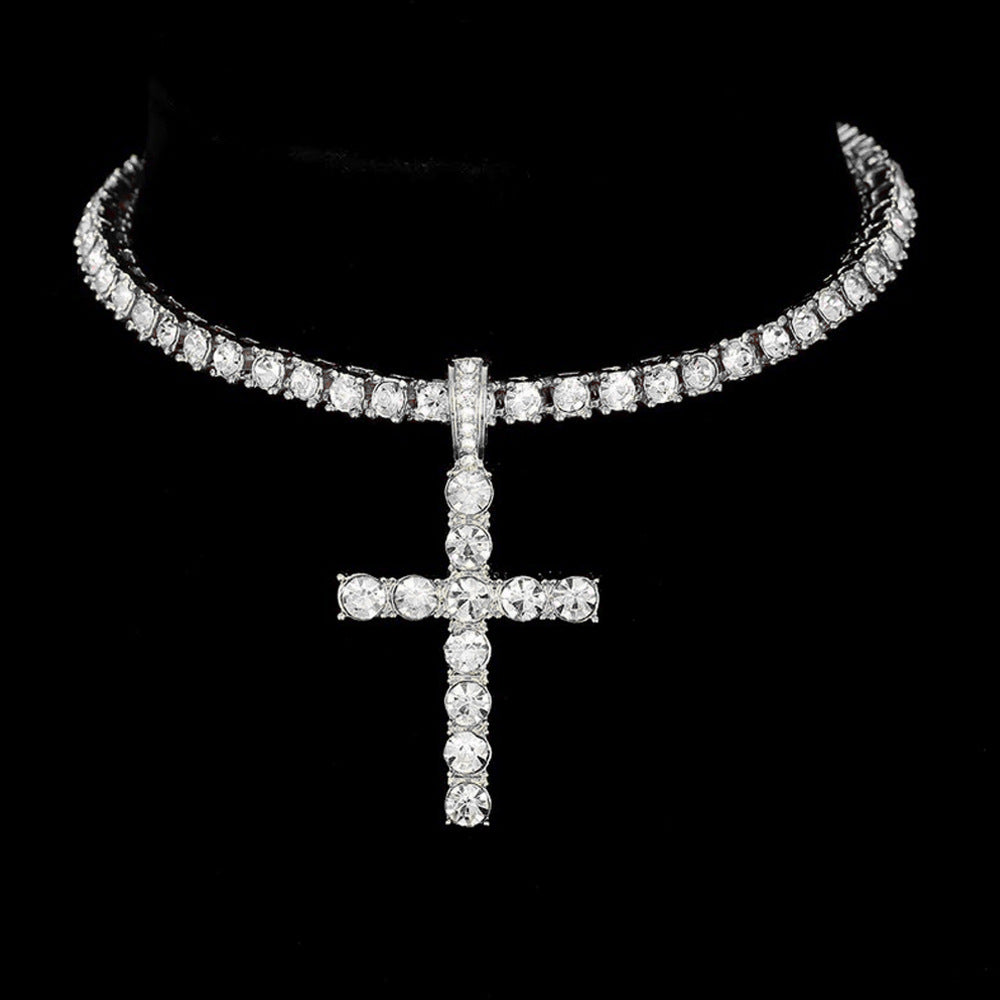 Eco-friendly zinc cross pendant, 4mm single-row chain