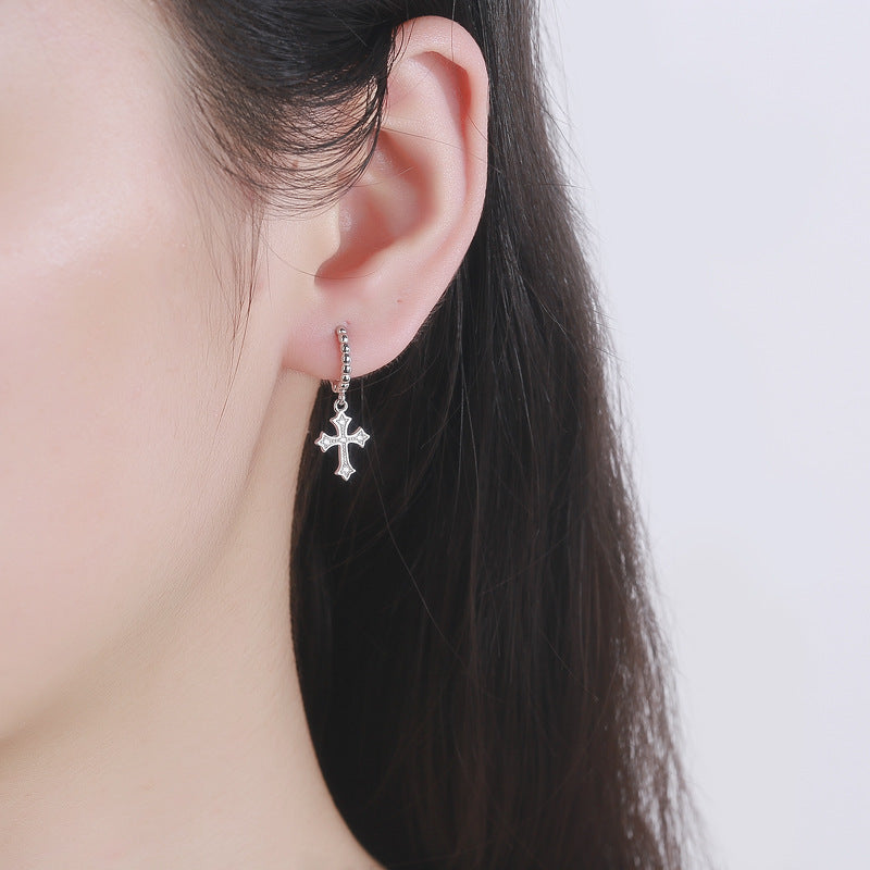 S925 Silver Micro-Inlaid Cross Stud Earrings – Delicate & Versatile