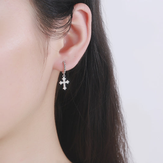 S925 Silver Wind Delicate and all micro-inlaid cross earrings, women's high-end and versatile ear les