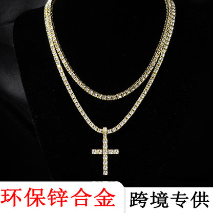 Eco-friendly zinc cross pendant, 4mm single-row chain