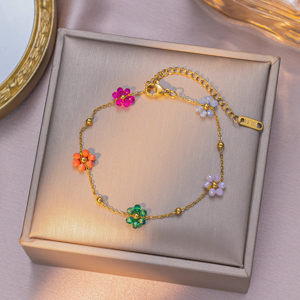 Colorful flower beaded girl dopamine girl all flower choker chain bracelet