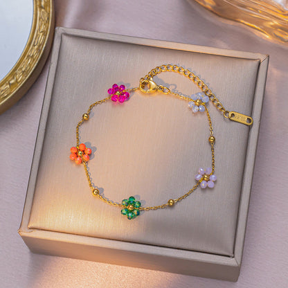 Colorful flower beaded girl dopamine girl all flower choker chain bracelet