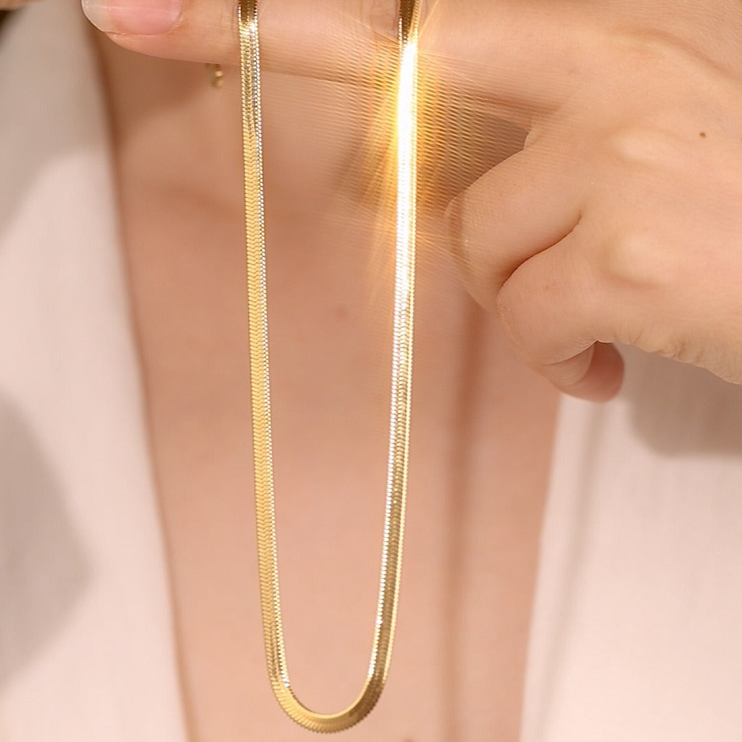 Pigment chain flat chain women's 18K plated high-end look chain