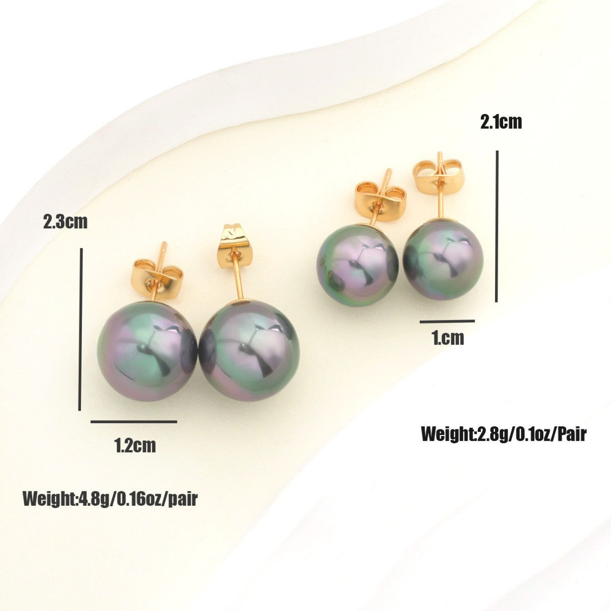 Tahitian Peacock Green Pearl Stud Earrings – S925 Silver