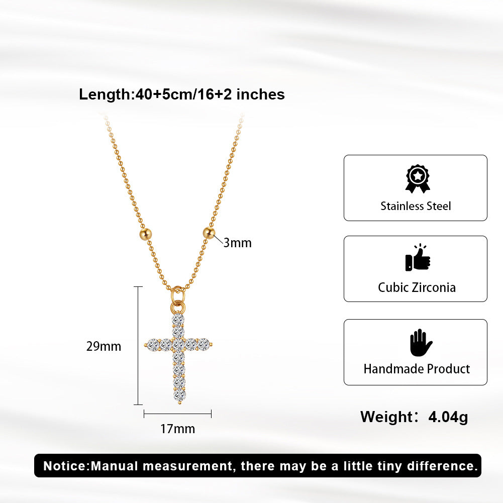 The cross-shaped pendant is set with a high-end and versatile look in yellow