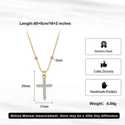 The cross-shaped pendant is set with a high-end and versatile look in yellow