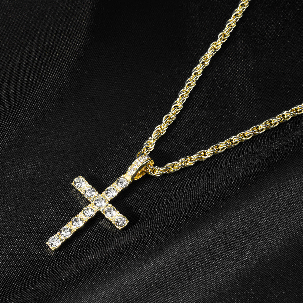 Eco-friendly zinc cross pendant, 4mm single-row chain