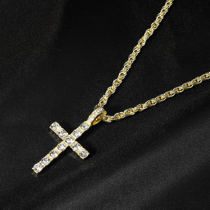 Eco-friendly zinc cross pendant, 4mm single-row chain