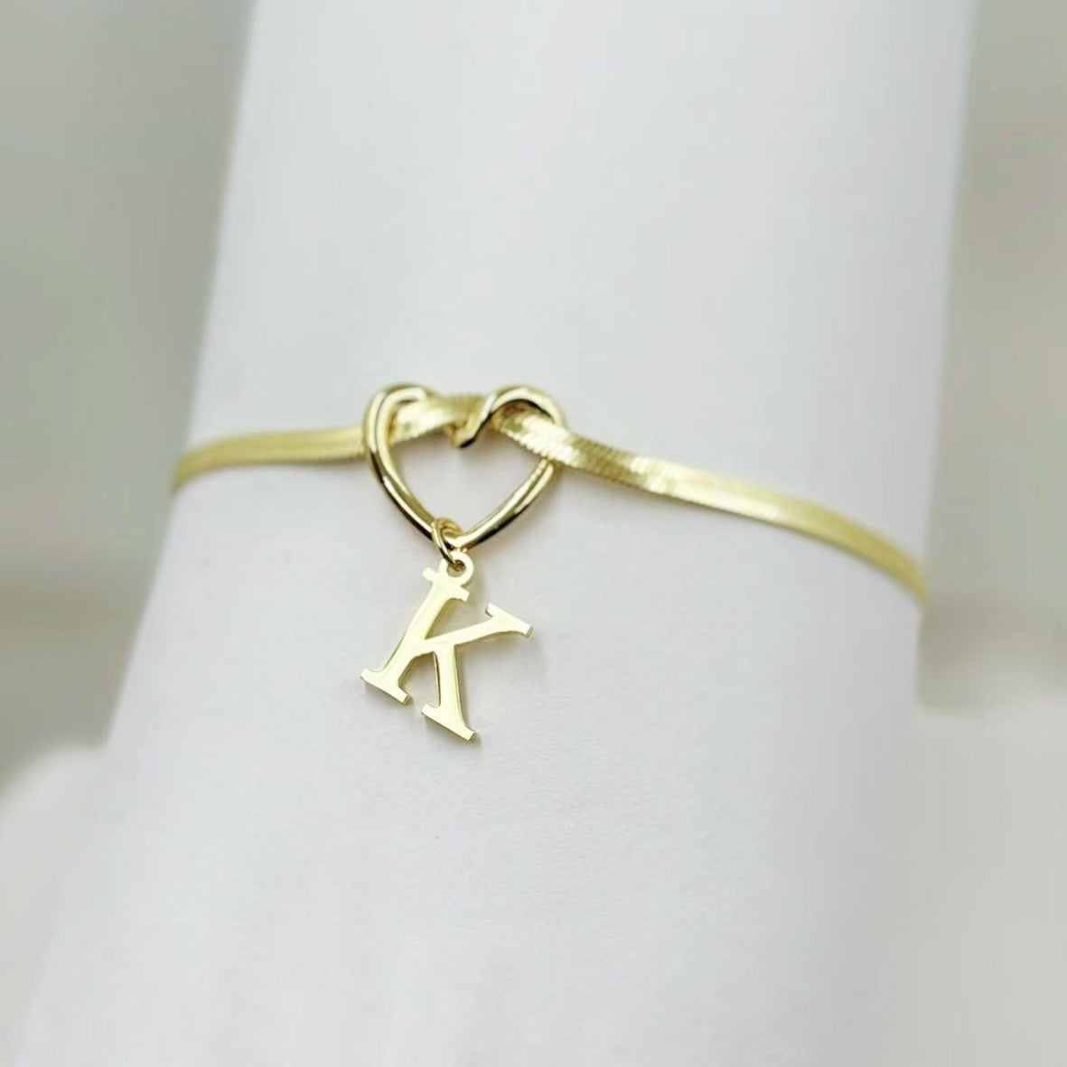 Heart Initial Letter Anklet – Gold Snake Chain