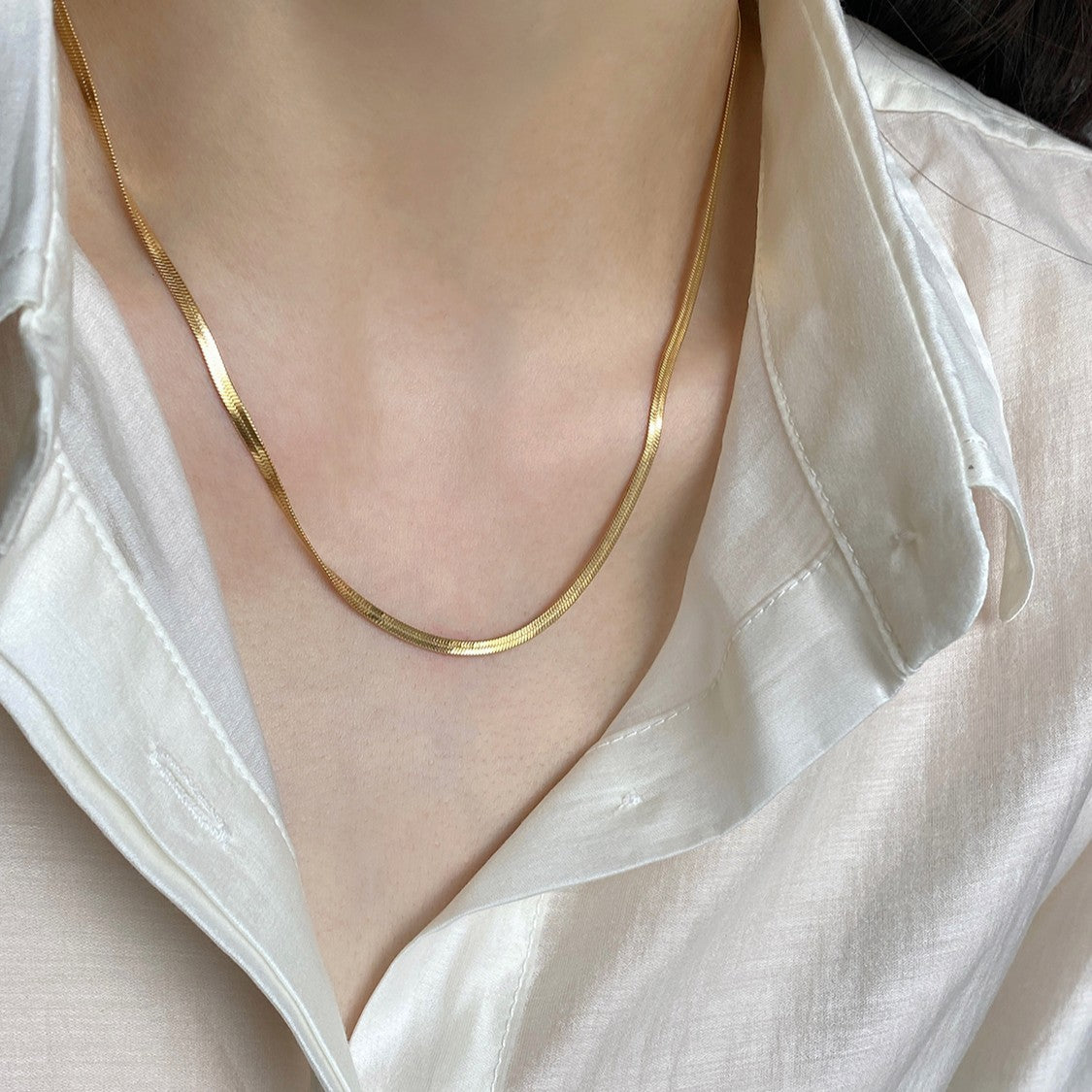 Pigment chain flat chain women's 18K plated high-end look chain