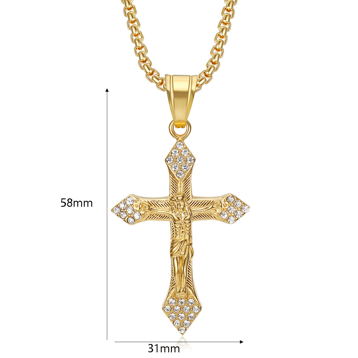 A popular  hip-hop accessory from Europe and America, a titanium steel gold-plated and diamond-encrusted YS cross pendant necklace