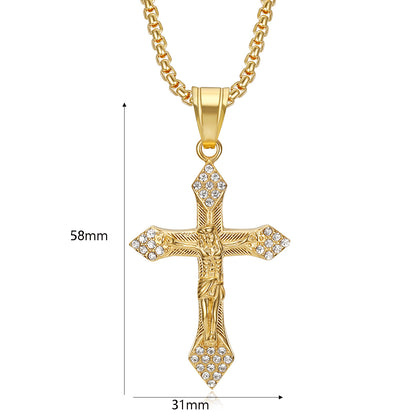 A popular  hip-hop accessory from Europe and America, a titanium steel gold-plated and diamond-encrusted YS cross pendant necklace