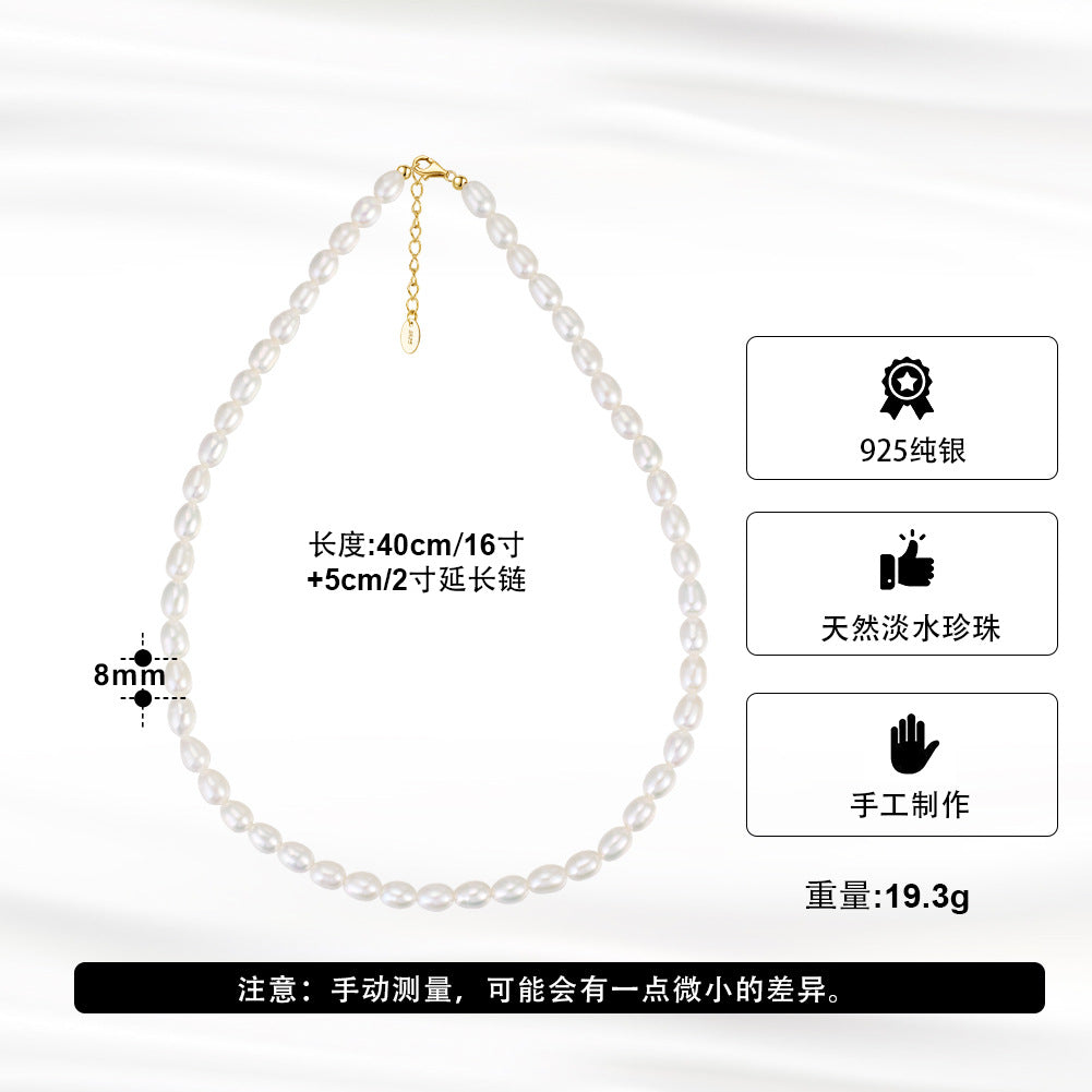 Baroque light rice grain pearl Women's elegance chain 925 silver chain
