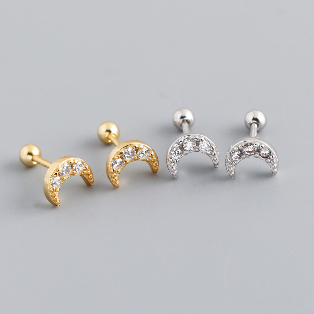 S925 Silver Moon Screw Ear Bone Studs – Colourful Cartilage