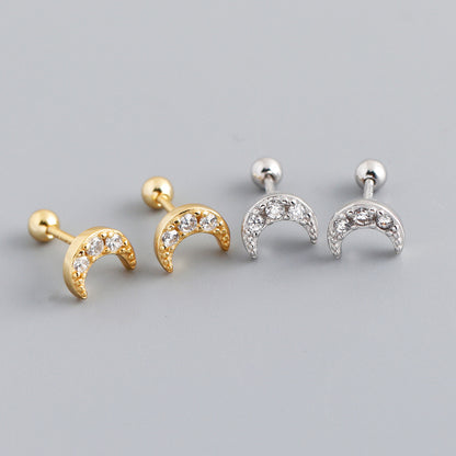 S925 Silver Moon Screw Ear Bone Studs – Colourful Cartilage